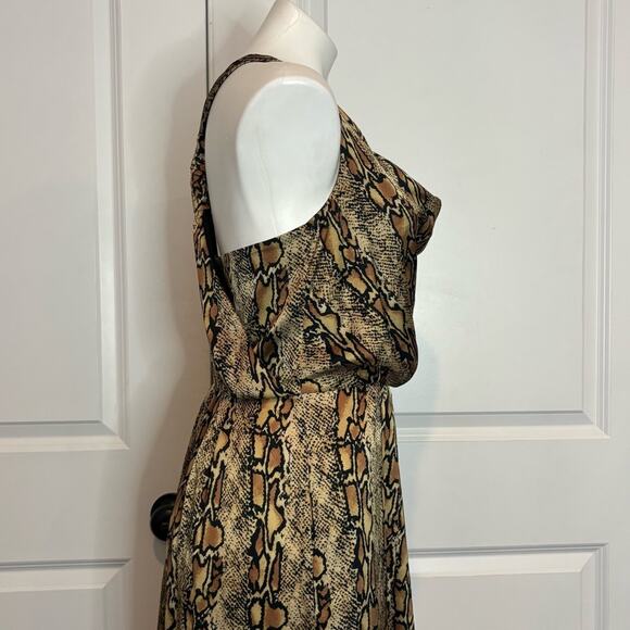 Great Jones Tan Black Snake Print Drape Neck Racerback Maxi Dress 2 - Picture 6 of 11